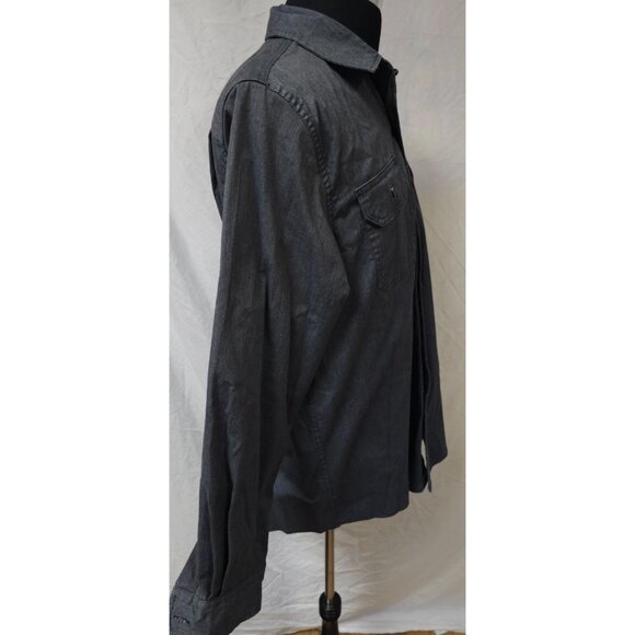 Wrangler Epic Mens Large Dark Charcoal Heather Long Sleeve Soft Denim Shirt - Picture 7 of 12
